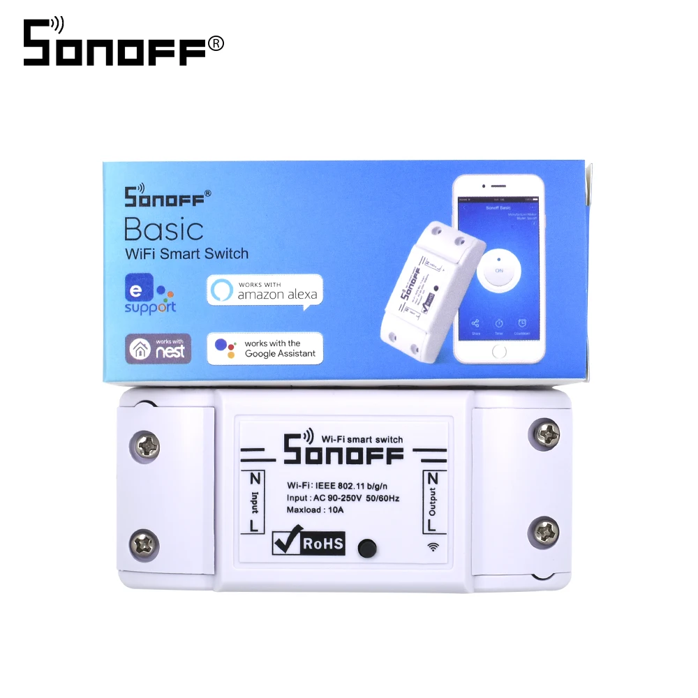 1pcs Sonoff Basic Itead Sonoff базовый Wifi переключатель DIY беспроводной пульт дистанционного управления Domotica светильник интеллектуальное реле для домашней автоматизации модуль контроллер работа с Alexa - Комплект: 1pcs Sonoff Basic