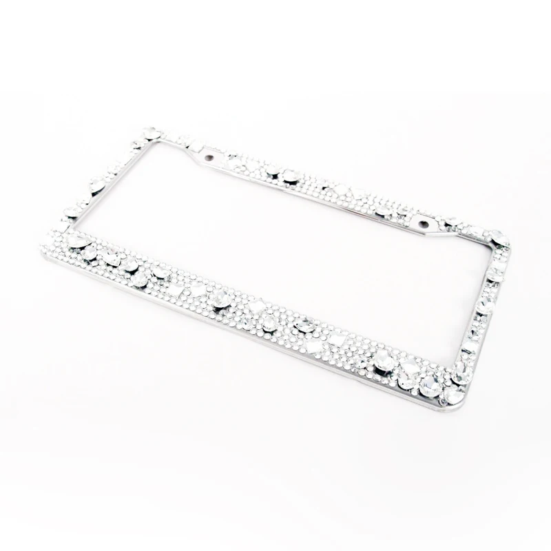 

GZRIVERRUN 1x Car Auto Metal License Plate Frame Holder With Screw Cap Crystal Diamond Rhinestone Bling Bling Mix Clear Luxury