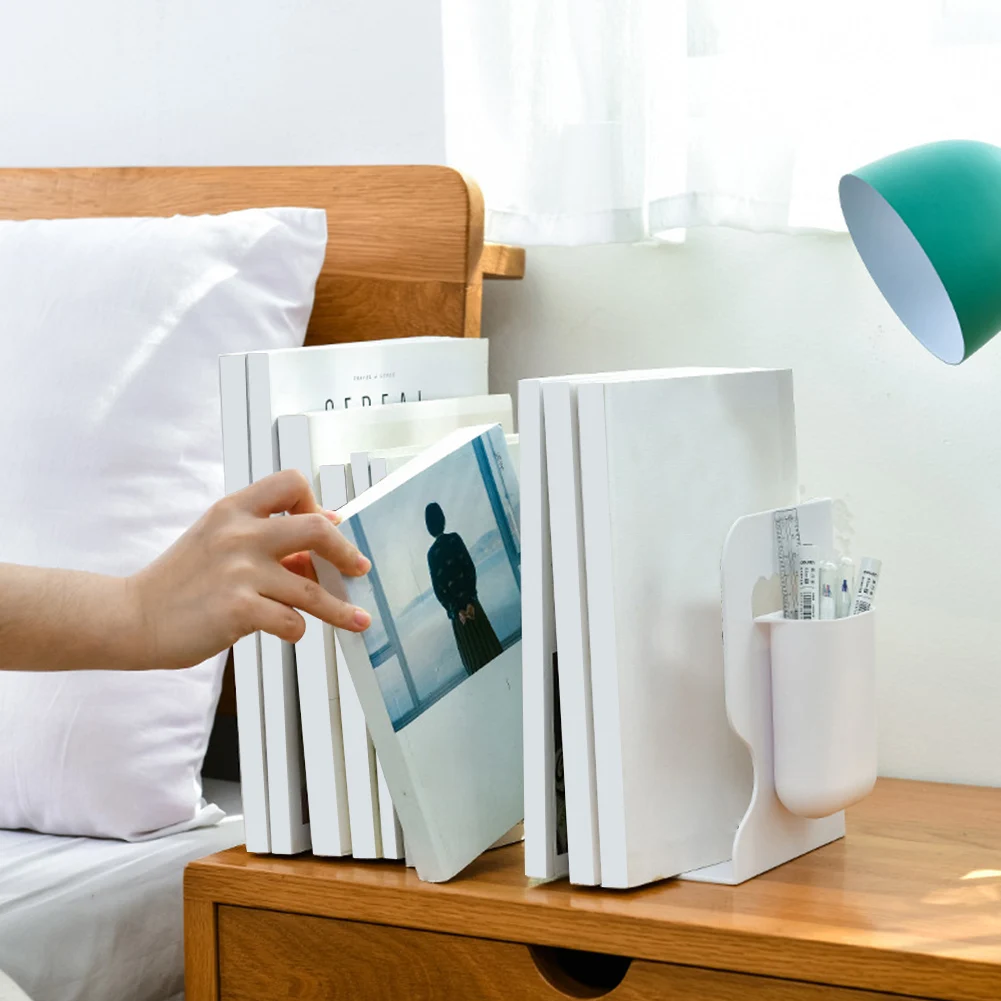 

Solid Bookshelf Book Stand Home Office With Pen Holder Library Desktop Organizer Adjustable Bookend Multi Compartments Support