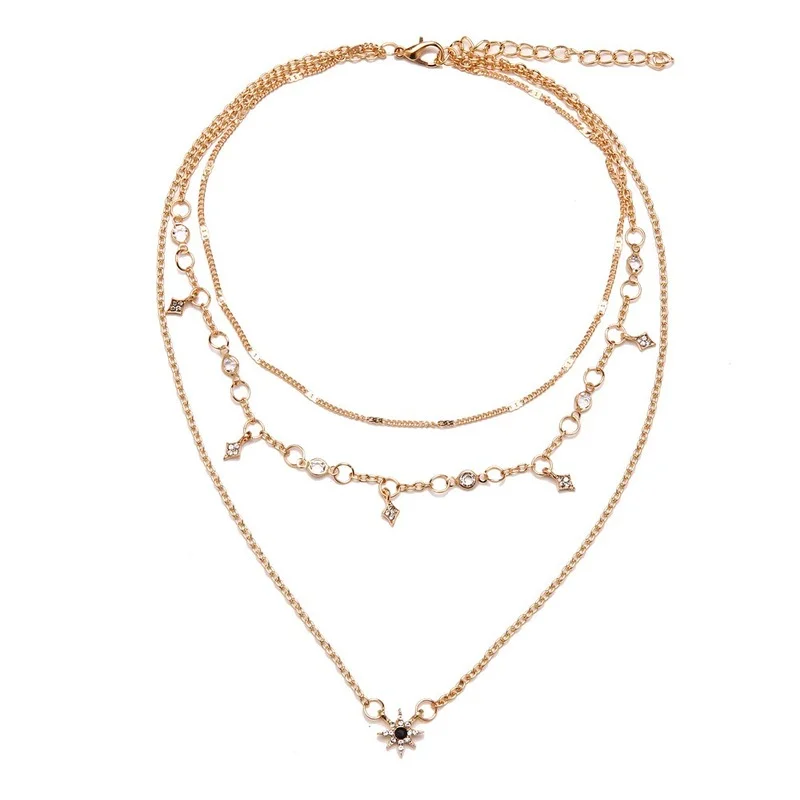 

LIWO Bohemian Multi-layer Moon Star Necklace For Women Gold Color 2021 Vintage Pendants Necklaces Geometry Chokers Jewelry Gift