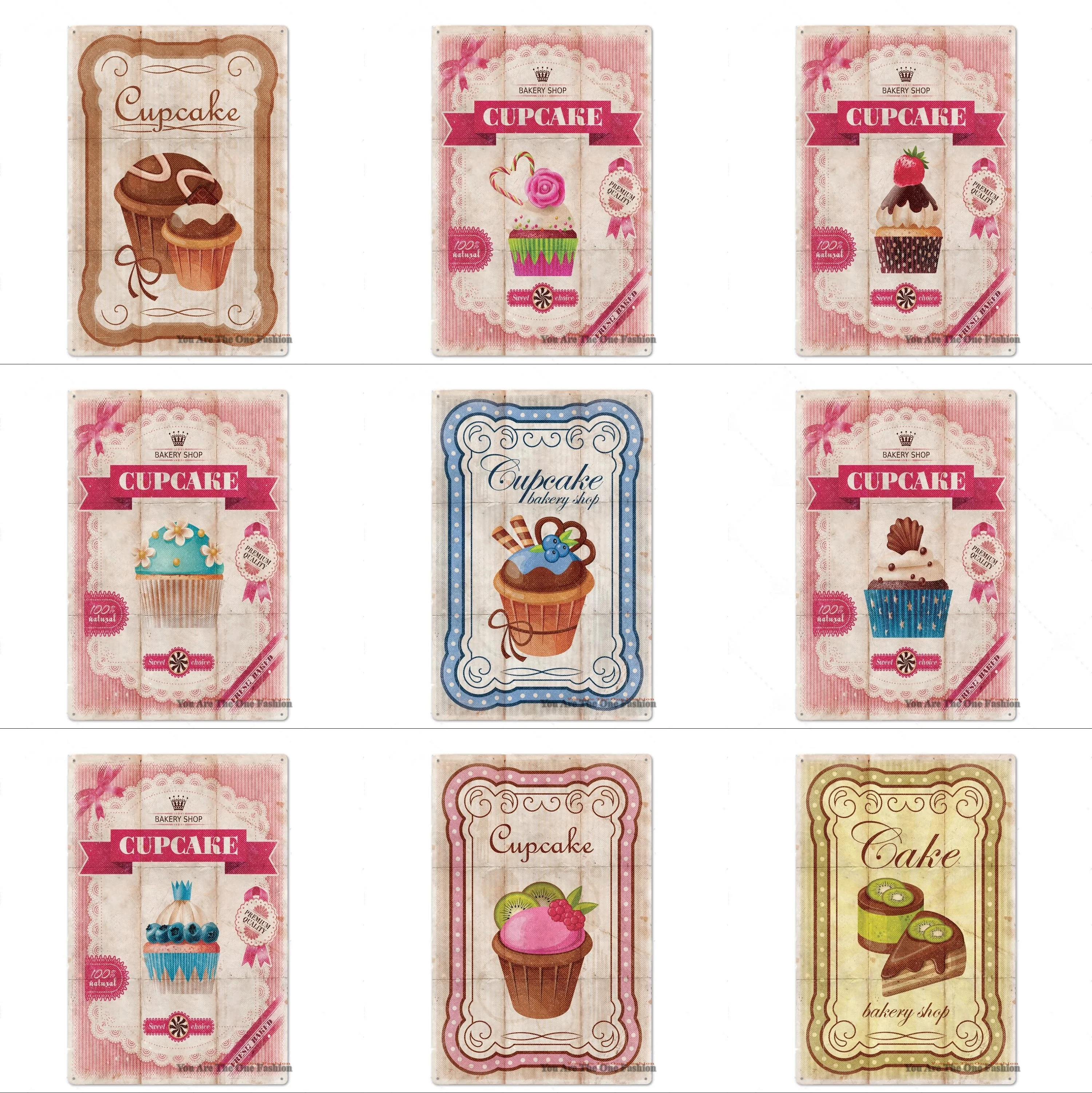 

Dinner Metal Tin Sign Kitchen House Pink Art Poster Cupcake Diner Bakery Shop Shabby Plaque Iron Poster Pub Wall Stickers