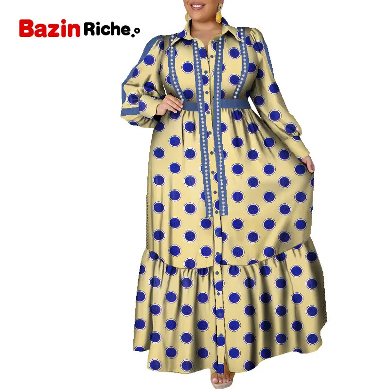 Plus Size Dresses for Women 4XL 5XL 6XL Christmas Robe Femme Women Maxi Dress with Buttons Long Type Spring Fall Clothes WY074