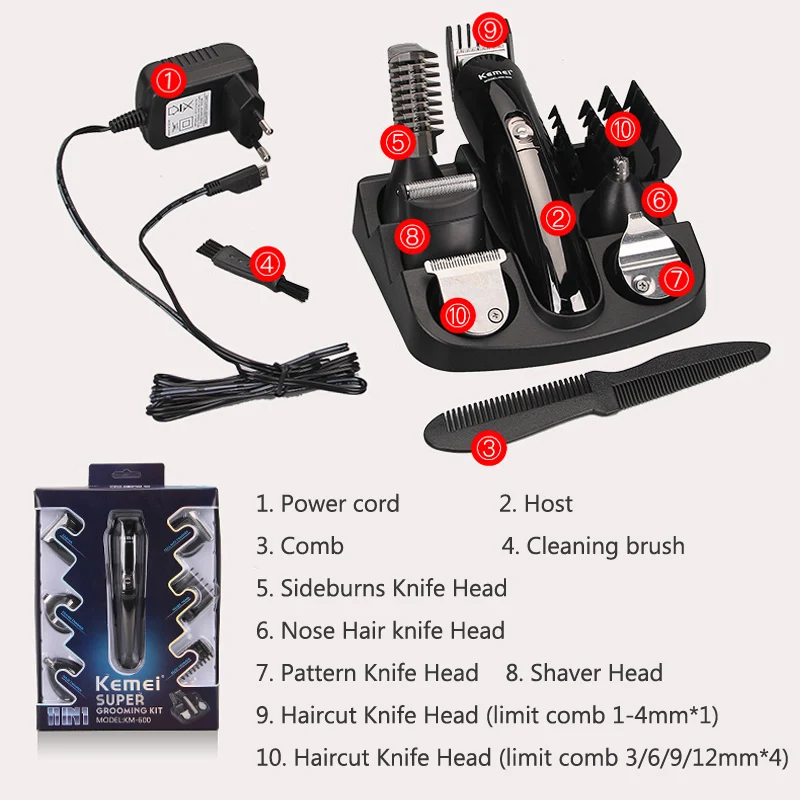 КЕМЕЙ 6 В 1 Мультифункциональный Электрический Машинка Для Стрижки Волос и Бороды Тела Низкий Уровень Шума Бритва ЖК-Дисплей Режущая Машина F30 on.