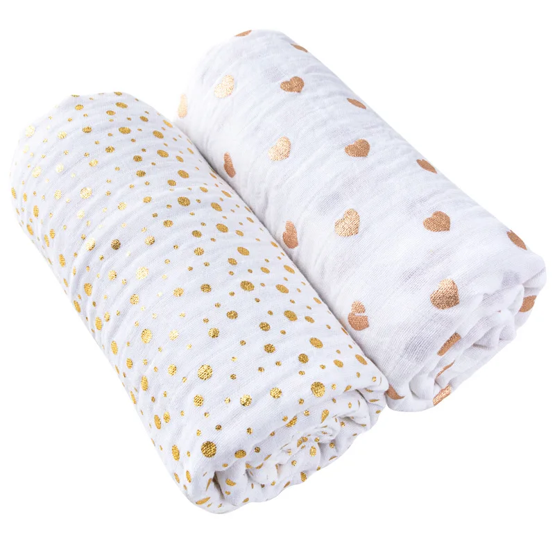 

Muslin Cotton Gold Stamping Stars Dots,Sliver Starry Baby Blanket,Sparkly Hearts Wrinkled Cotton Baby Swaddle,Infant Wrap