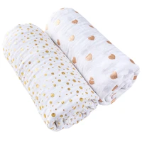 muslin cotton gold stamping stars dotssliver starry baby blanketsparkly hearts wrinkled cotton baby swaddleinfant wrap