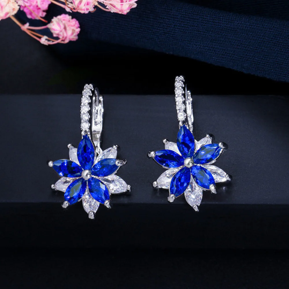 ThreeGraces Модные Разноцветные зеленые розовые красные кубические циркониевые хрустальные вечерние серьги-гвоздики с огранкой маркиза с милым цветком для женщин ER311