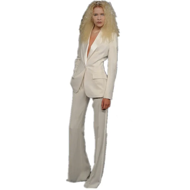 Женский костюм смокинг цвета слоновой кости элегантный офисный брючный с