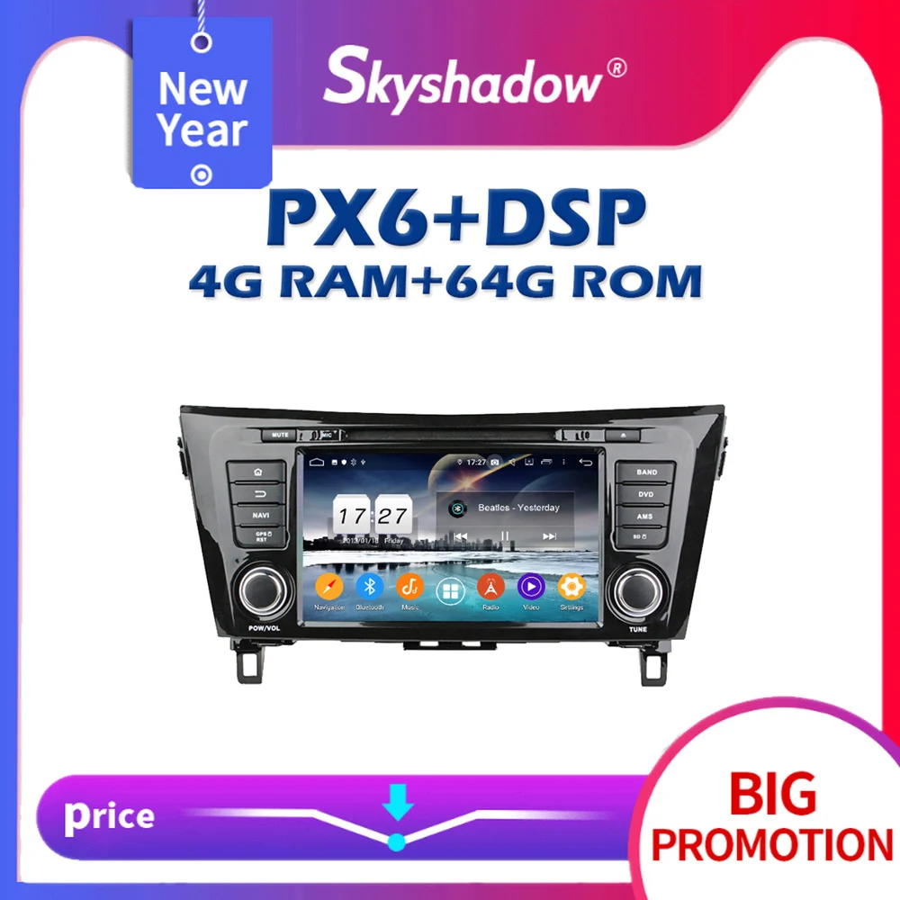 Автомобильный DVD плеер 720P PX6 GPS RDS радио Wi Fi Bluetooth 5 0 DSP IPS Android 10 4 Гб + 64 ГБ для Nissan QashQai X