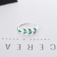 new style design oil dripping green leaf japanese ring simple silver plated adjustable lady ring fresh girls daily wear jewelry