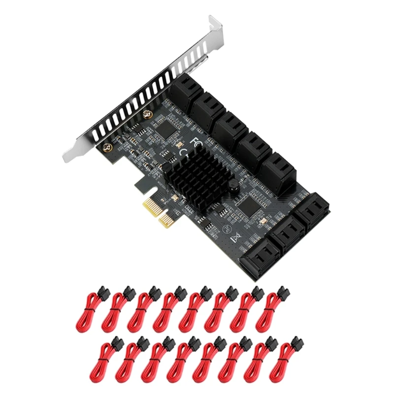 

2022 New 16 Port PCIE Adapter with Profile Bracket 6Gbps PCIe to SATA III Host Controller