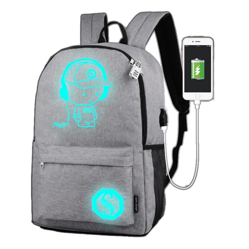 Рюкзак с защитой от кражи, светящийся, для девочек, студентов, для путешествий, с USB-разъемом, для ноутбука, для подростков, школьные ранцы для...