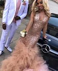 Женское платье-Русалка с блестками, длинное вечернее платье с оборками и шлейфом, в африканском стиле, для выпускного вечера, черного и розового цвета