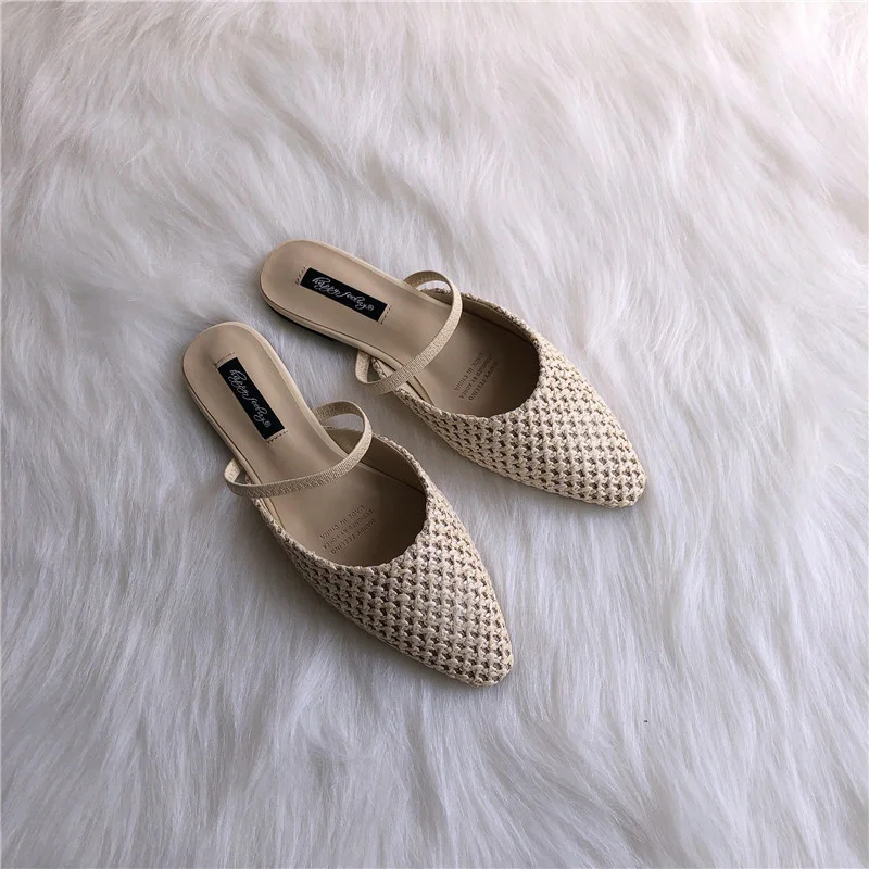 

Summer Single shoes 6-style woman cane weave breathable straw mules slippers moccasins bow slip-on flats sandals women flip flop