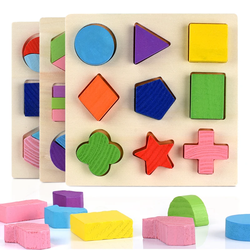 Montessori Wooden Geometric Shapes Puzzle Sorting Math Bricks Preschool Learning Educational Game Baby Toddler Toys for Children