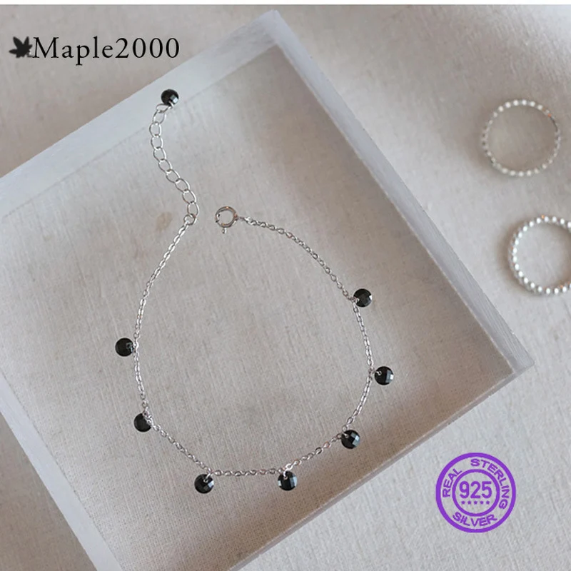 bracelet Simple personality black zircon silver 925 sterling Korean version of the thin chain ladies | Украшения и аксессуары