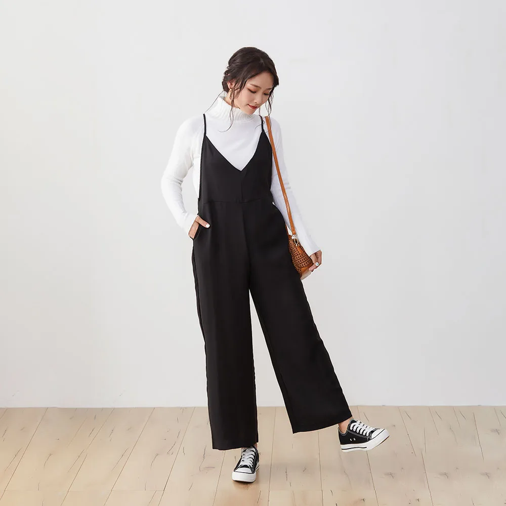

Jumpsuit Siamese Culottes 2021 New Style Full Length Straight Trousers Plain Spring Summer Fall Clothes Suit Sweet Casual Girl