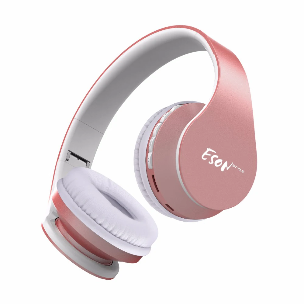 Складные наушники Eson, bluetooth-наушники на ухо с мягкими наушниками-розовое золото