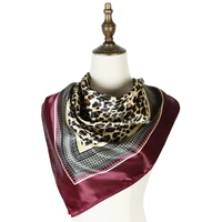 silk polyester scarf 90cm square hijabs leopard printed shawls femme mujer bufandas bandana