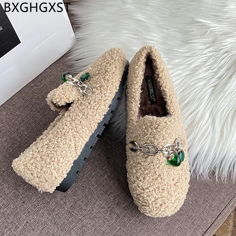 

Fur Shoes Women Luxury Brand High Quality Winter Shoes Women Black Loafers Slip on Women Shoes Zapatos De Mujer Chaussure Femme