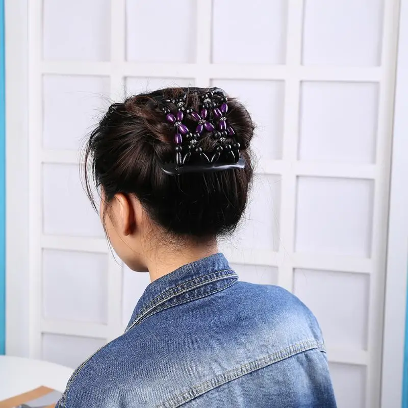 Женская эластичная заколка для волос не занимает места деревянные бусины в пучок
