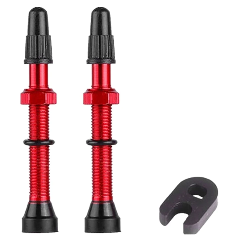 

2Pair Bicycle 60mm Valve for Road Bicycle Tubeless Tires Brass Core Alloy Stem Tubeless Sealant Compatible,Red & Black
