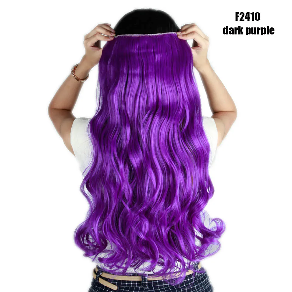 dark purple S-noilite 2" волосы синтетические на зажимах в одной части длинные волнистые вьющиеся женские волосы 5 заколки для волос расширение розовый красный белый серый - Цвет: dark purple