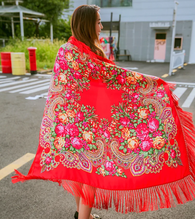New Russia National Oversize 135x135cm Women Printing Four Sides Tassel Large Squar Shawl Scarf All-Match headband Bufanda Mujer |