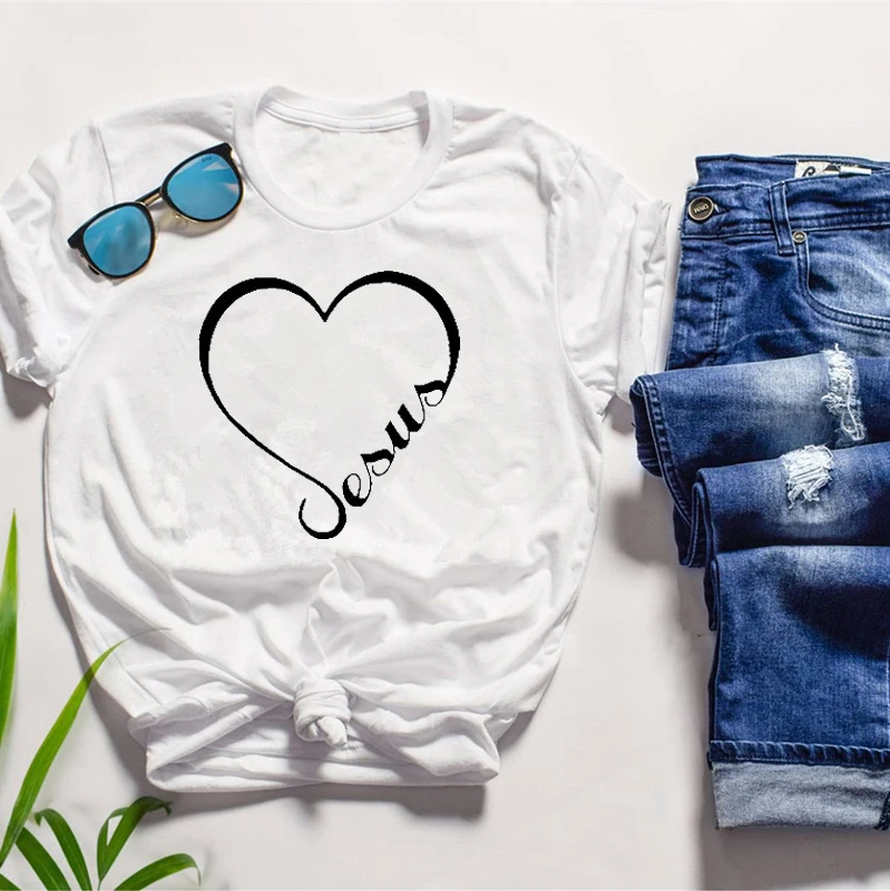 Женская футболка с коротким рукавом Love Heart вера в Иисуса забавная христианская