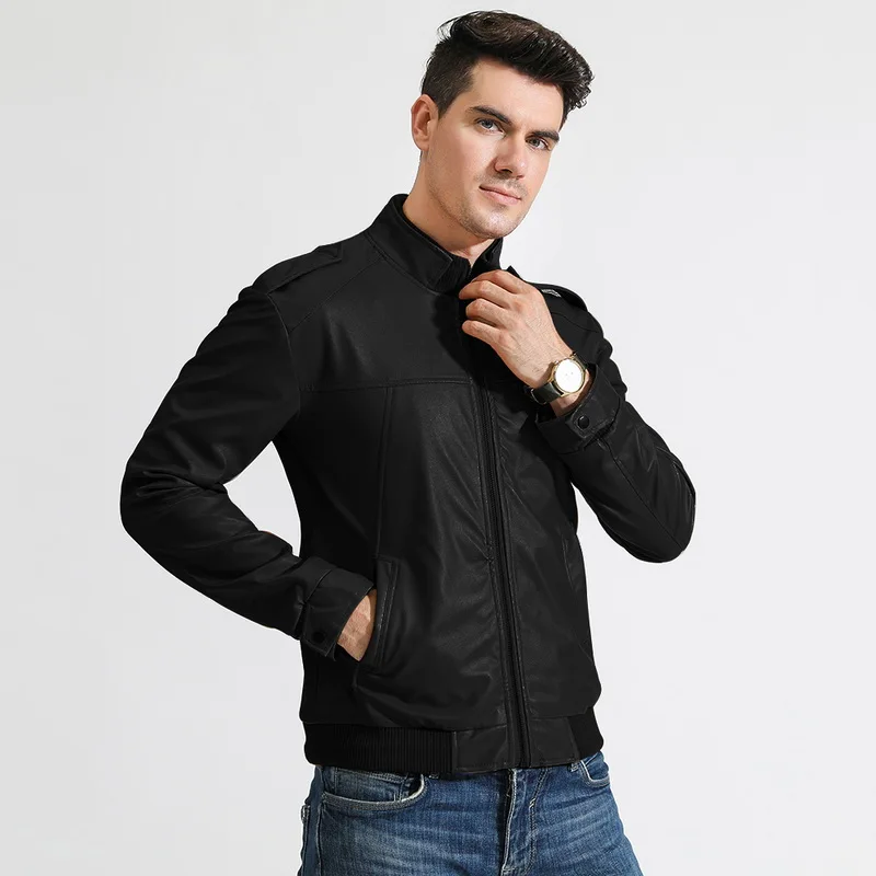 2019 мужские кожаные куртки модные с длинным рукавом на молнии ветровки зимние