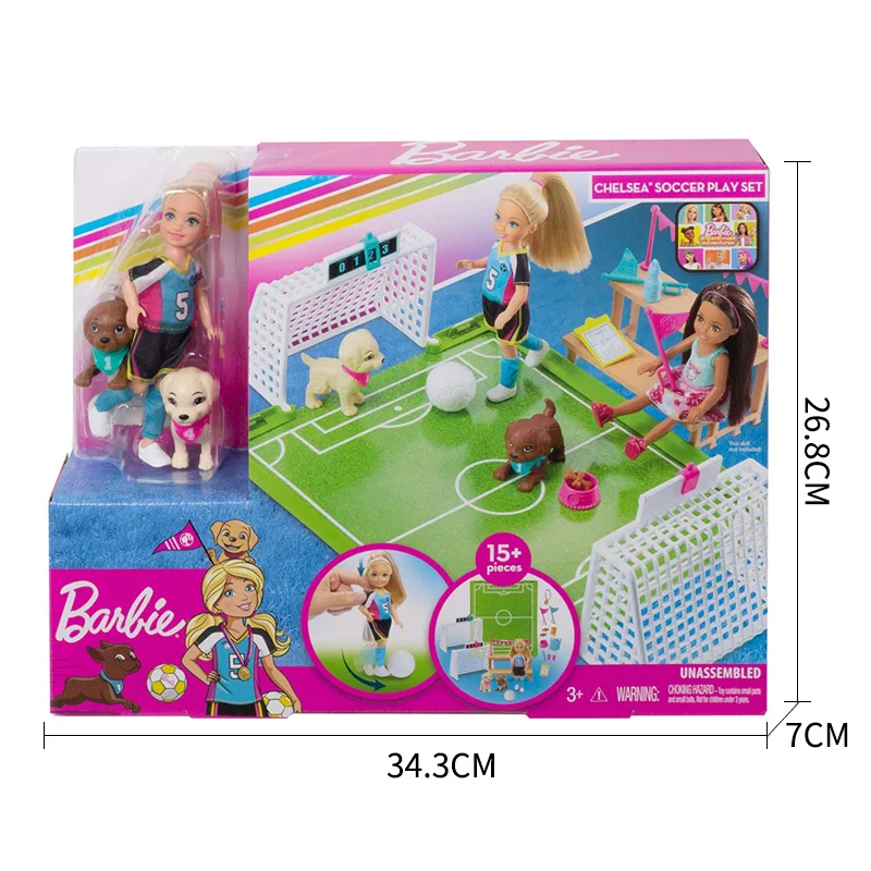 

Original Barbie Doll Football Games Adventures Chelsea Doll Girls Accessories Toys for Children Set Pet Simulation Tabletop Toy