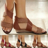 ladies fashion new fish mouth leather sandals women wedge heel shoes sexy sandals casual beach sandals roman shoes