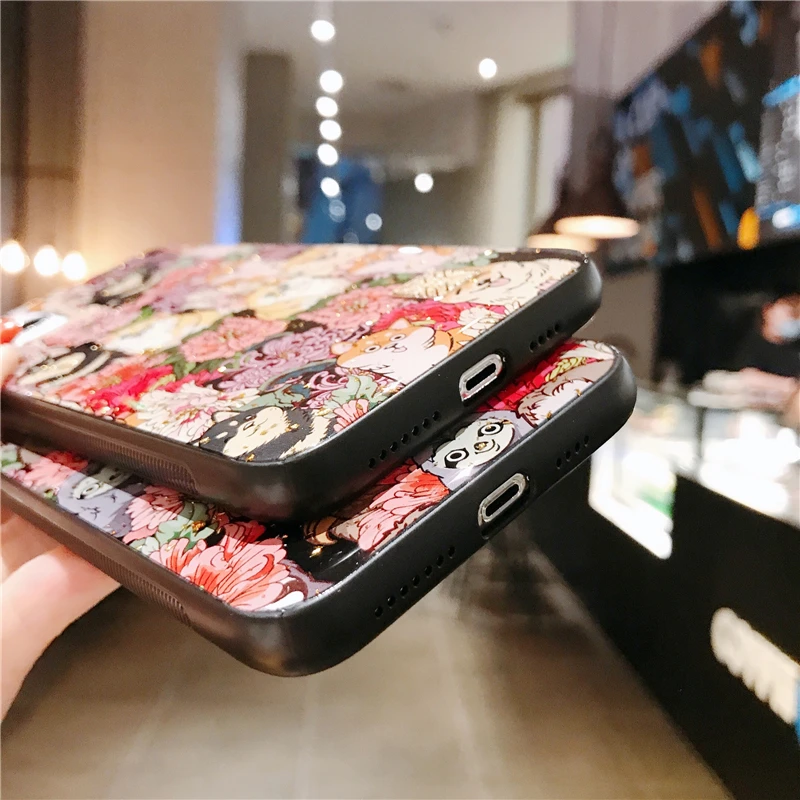 

Cute Cartoon Flower Shiba Inu Dog Sloth Silicone Case For iPhone 11 12 Mini Pro Xs Max SE XR X 6 6s 7 8 Plus Glitter Soft Cover