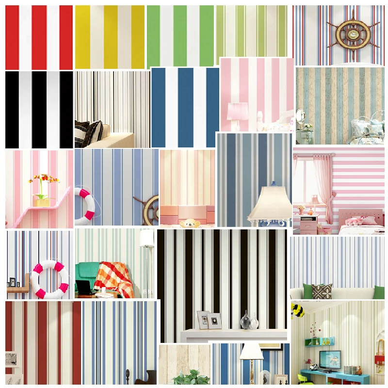 

Modern minimalist black white vertical stripes wallpapers Mediterranean blue wallpaper yellow green red pink girl kids bedroom