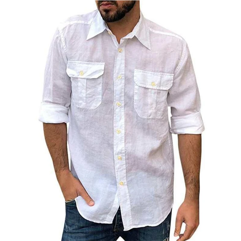 

2021 New Men's Hot Style Men's Fashionable And Comfortable Linen Fabric Long-sleeved Men's Shirt