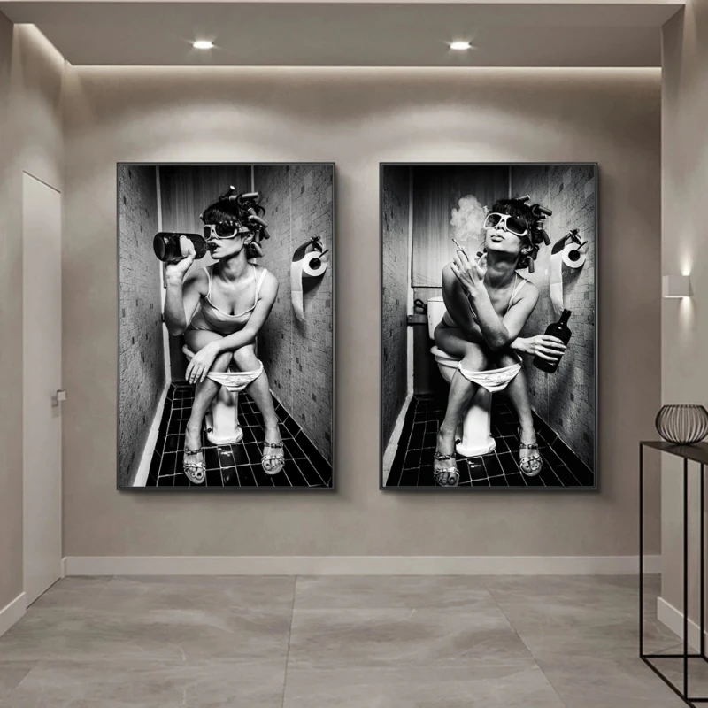 

Modern Art Sexy Girl Sits In A Toilet Canvas Paintings Posters and Prints Black White Canvas Prints Wall Art Pictures for Home