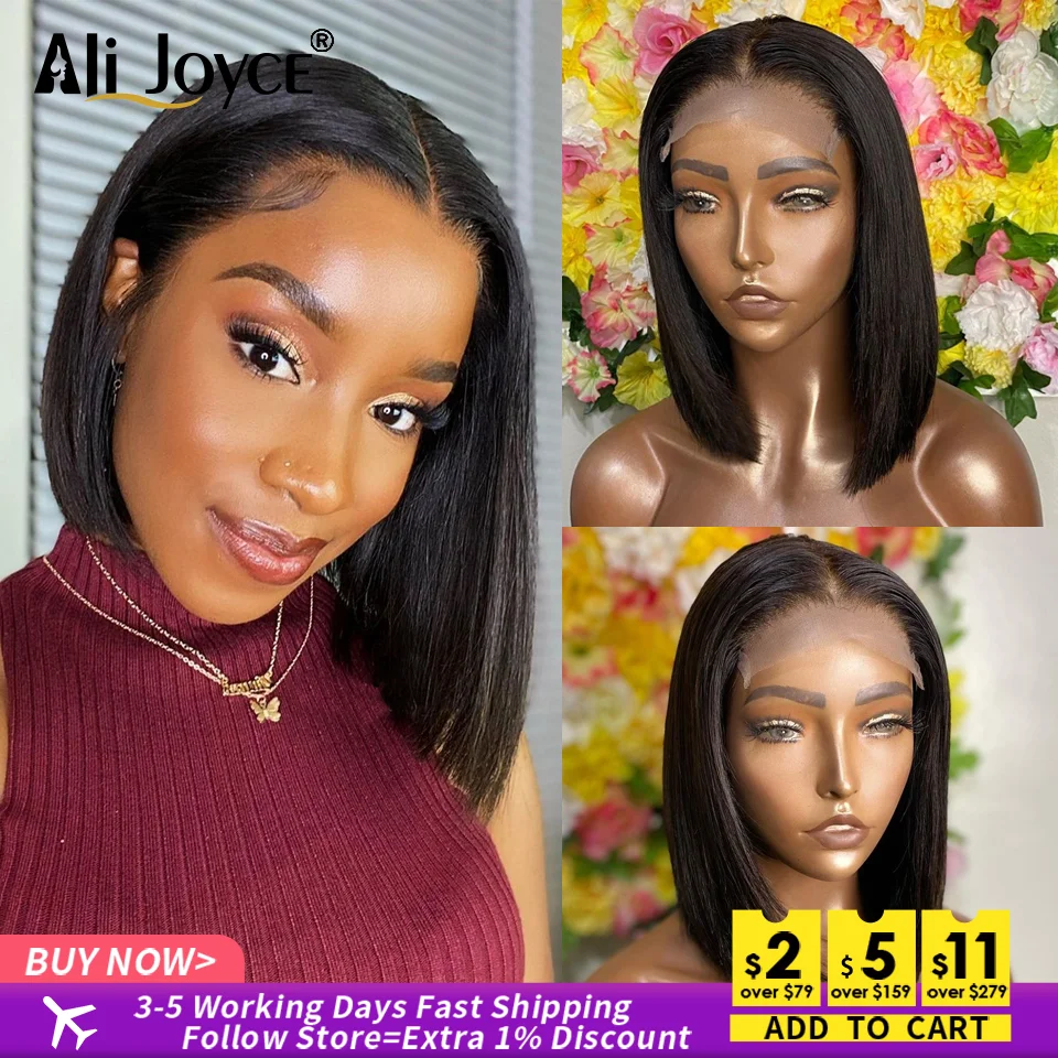 

Short Bob Straight 13X1 T part lace Wig Pre Plucked Baby Hair Bob Wig Human Hair Wigs For Black Women Peruvian Wig 180% Remy Wig