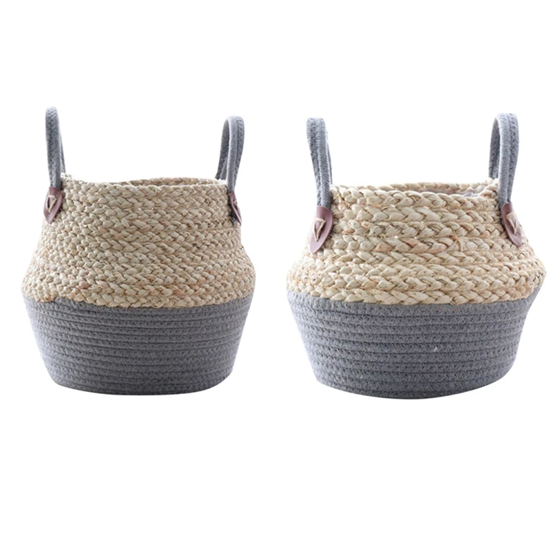 

2X Foldable Natural Seaweed Weaving Flower Pot Seagrass Wicker Basket Flower Plant M & S