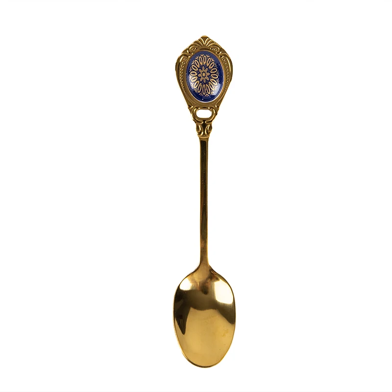 

Four Stainless Steel Embossed Coffee Spoon, Ceramic Gold-plated Cake Spoon, Coffee Spoon And Dessert Spoon Are Suitable For Wedd