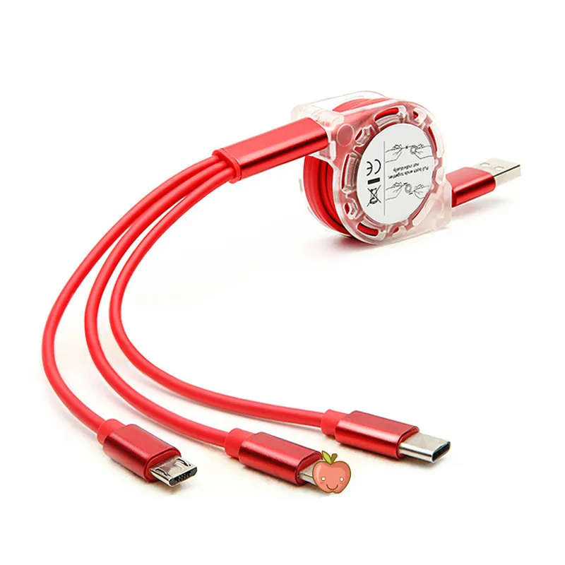 TPE Телескопический 3 в 1 скрытый Выдвижной Usb кабель для зарядки а Mirco Type C 8 pin Android