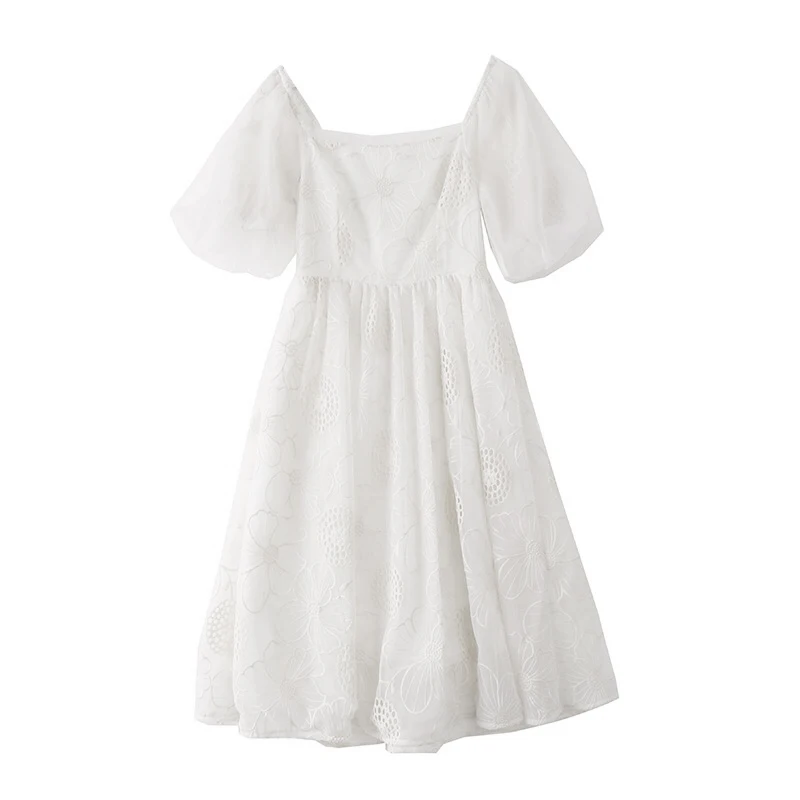 

Korean Midi Dress Female Puff Sleeve Lace Sexy Party One-Pice Dresses Women's Summer 2021 New French Vintage Casual Fairy Dress