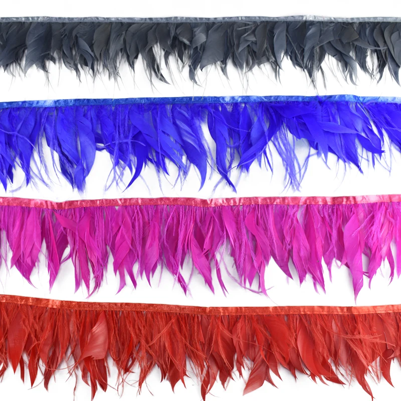 

10Meters Ostrich Feathers on Ribbon Trims Goose Feather on Tape Fringes for Clothes Trimmings Crafts Dress Wedding Decoration