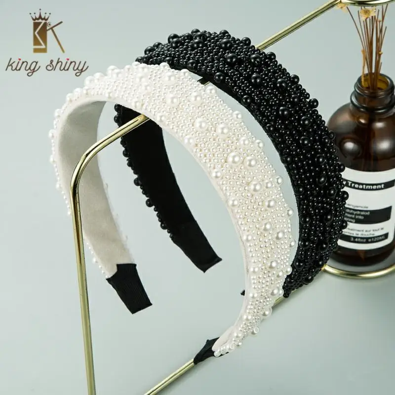 

2021 Ins Baroque Full Simulated Pearl Headband for Woman Elegant Hand Made Beaded Hairband Bridal Wedding Party Hair Accessories