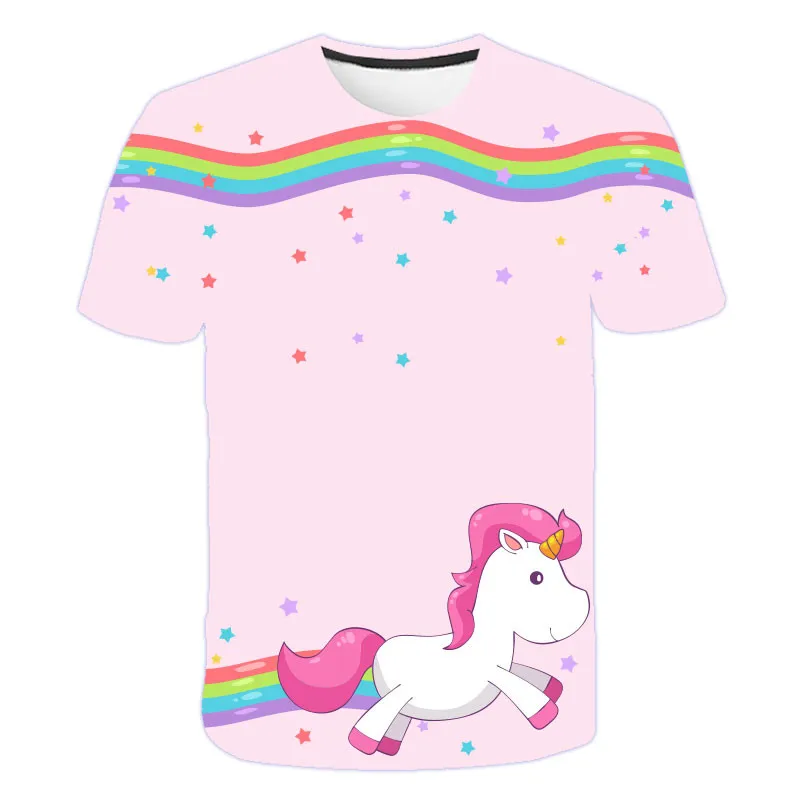 

Cute pink unicorn boy and girl T-shirt summer new style loose and comfortable kids clothes 3D printing kids T-shirt 4-14T