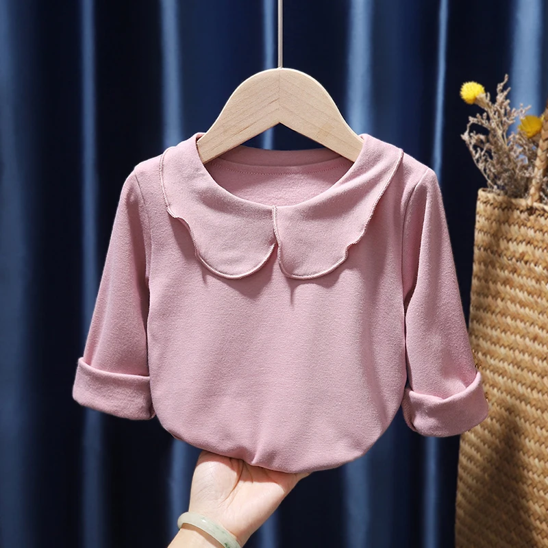 

Keelan Girls Blouse 2021 Autumn Spring Doll Collar Solid Bottom Shirt Long Sleeve Slim Korean Style Children Top Clothes