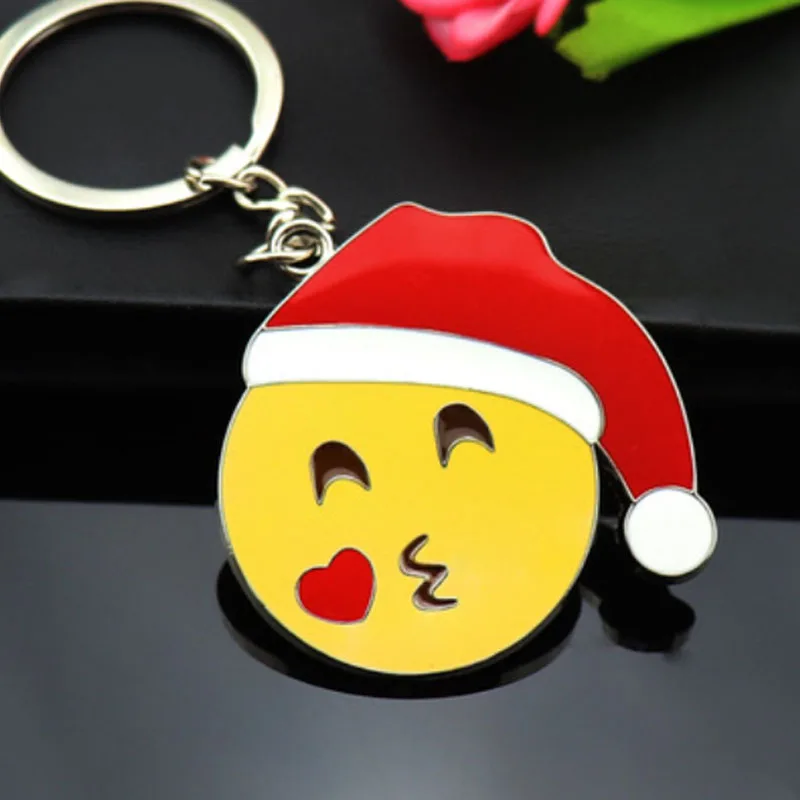 Мультфильм брелок Рождество Diy смайлик лицо Pom pom ПВХ сумки брелки для ключей цепь нейтральный пом брелок на подарок красный - Цвет: Фиолетовый