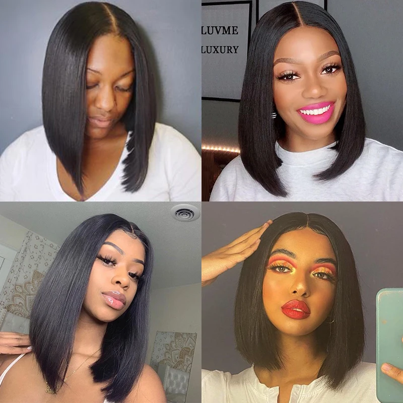 Прямые короткие парики из человеческих волос Боб 2x6 с глубокой застежкой на сетке