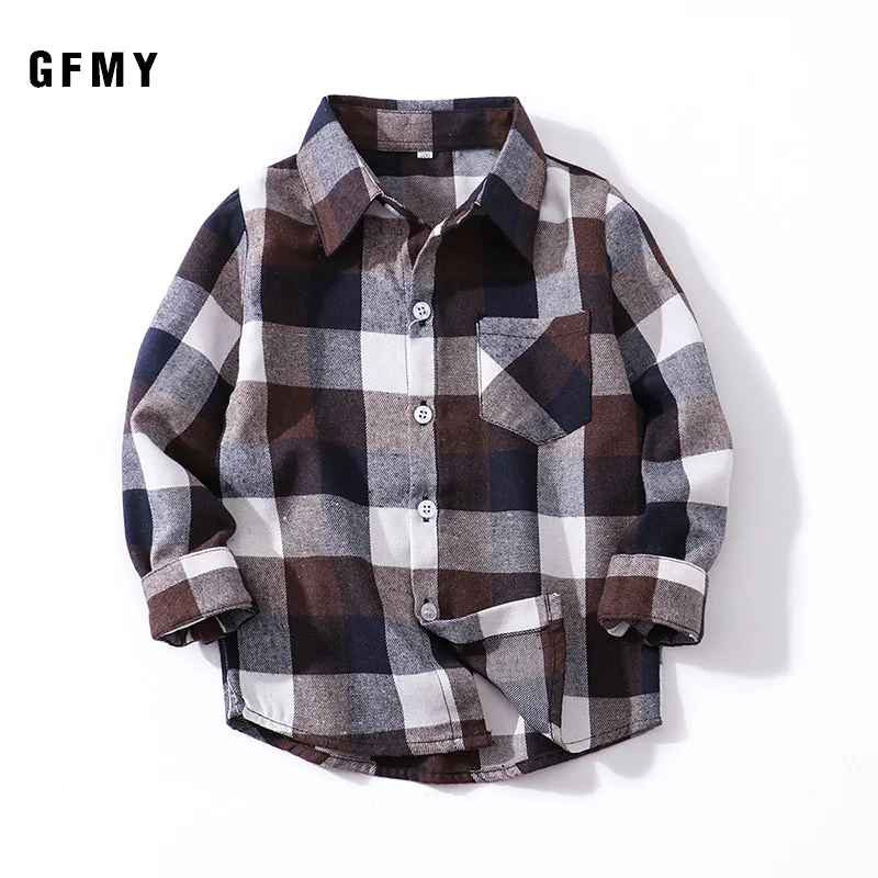 GFMY2021 Spring Autumn100% Cotton Full Sleeve Children Fashion Plaid Boys Shirt 2T-14T Casual Big Kid Clothes Spring Coat enlarge
