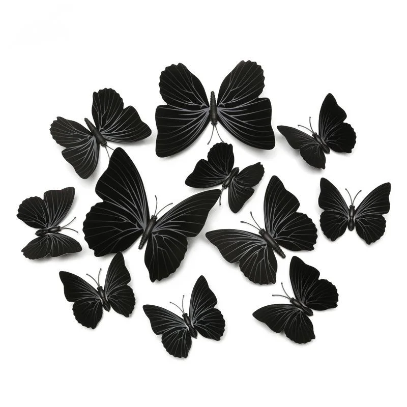 

12PVC Black Decorative Butterflies On The Wall Stickers Home Decor Living Room Bedroom Door Sticker Home Decoration Accessories