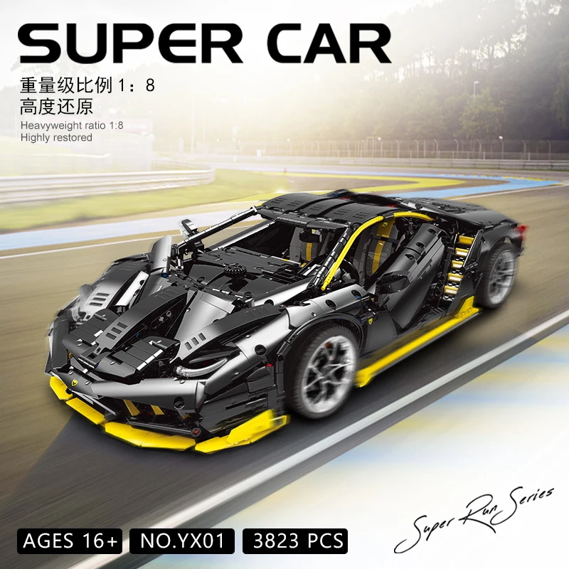 YX01 3823 шт., MOC RC Veneno Lamborghinis Roadster, мощный автомобильный конструктор, детский пульт дистанционного управления, игрушка 42115 C61041 81996