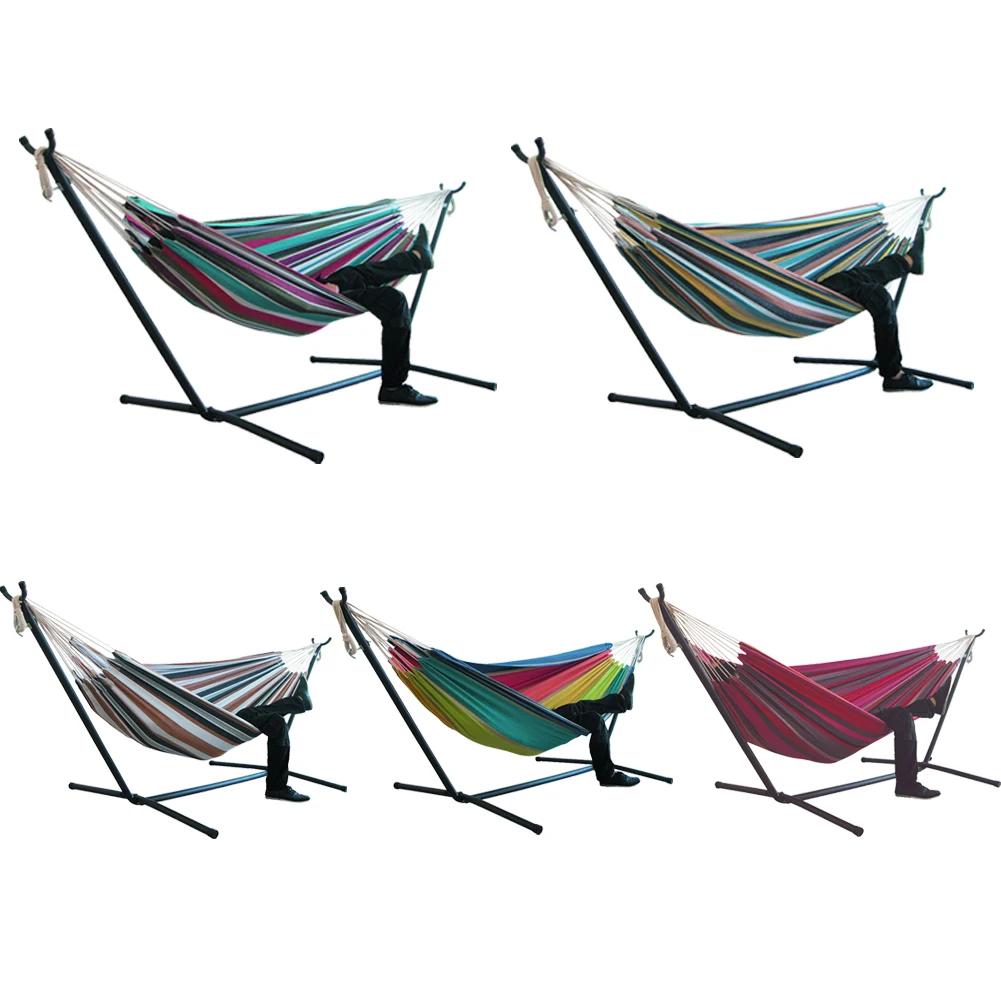 Portable Canvas Hammock Thicken Chair Swing Outdoor Garden Home Travel Leisure Camping Stripe Hammock Double Single People